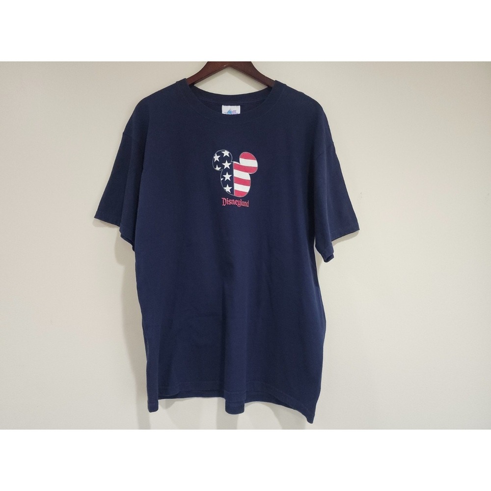 Disneyland Resort T Shirt Mens XL Navy Blue Graphic Mickey Mouse American Flag